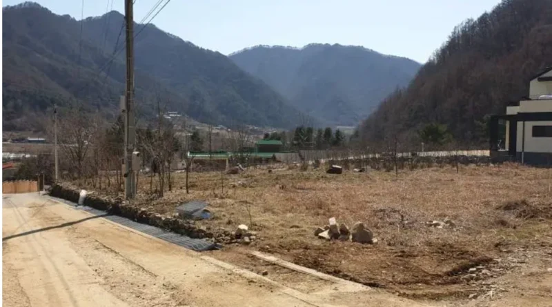 전원주택 부지, 인근에 통신주, 전봇대, 상수도, 하수도, 진입로가 있습니다