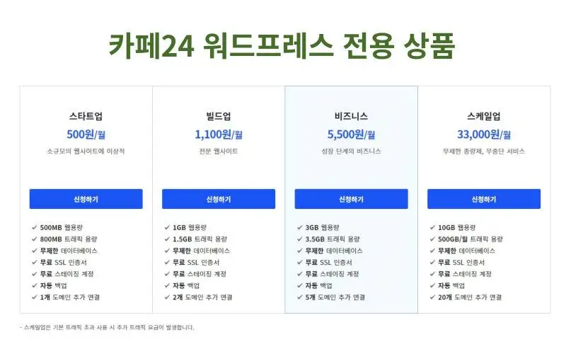 카페24 워드프레스 블로그 전용 상품