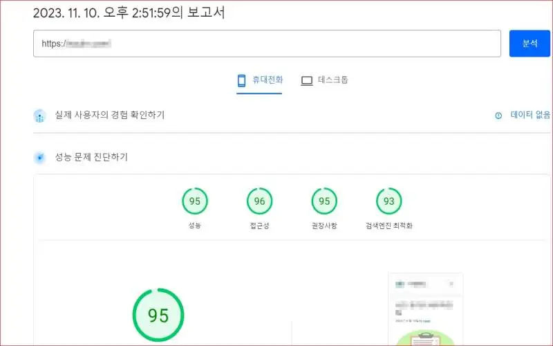 페이지스피드 인사이트 결과